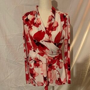 DKNY Women's Floral Blouse - Red and Pink
